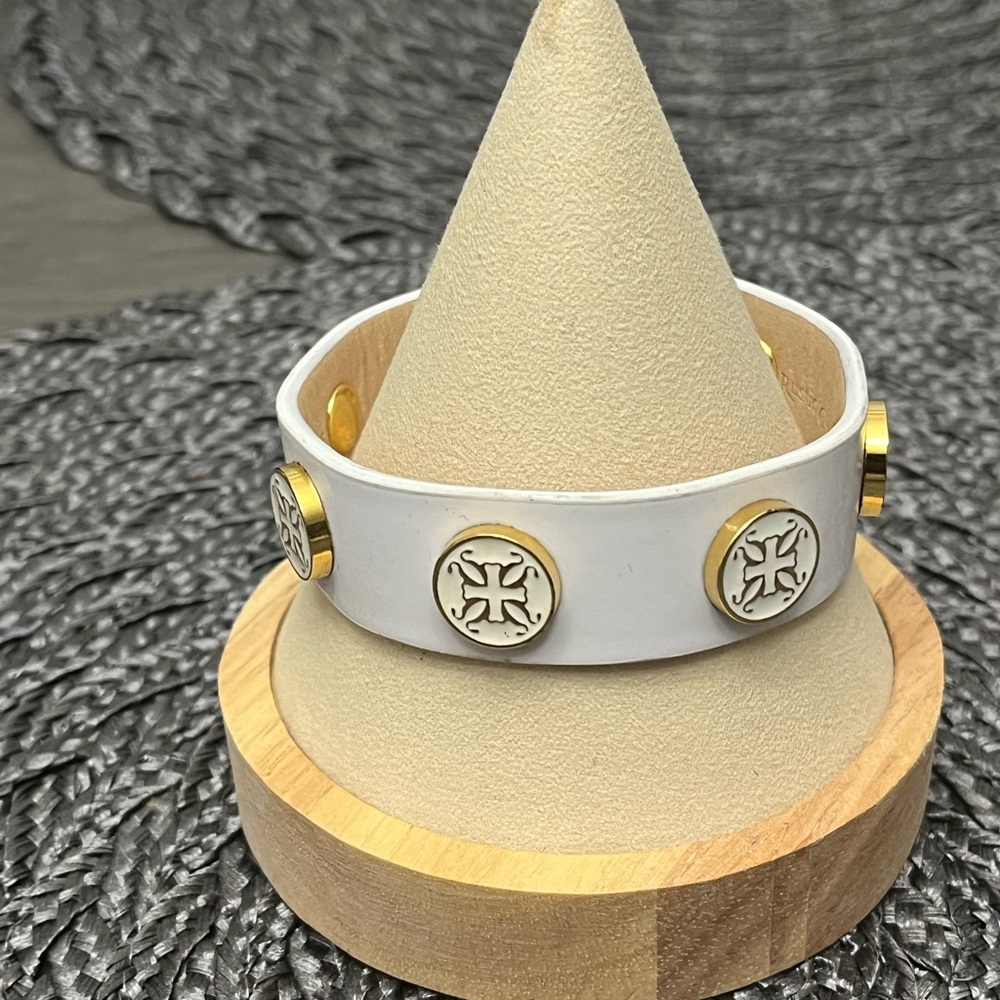 Rustic Cuff Gold and White Bracelet- adjustable